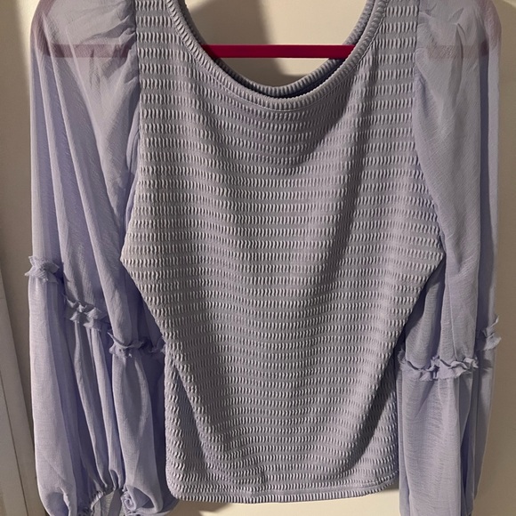 By Anthropologie Balloon-Sleeve Smocked lavender Top size large - Picture 6 of 8